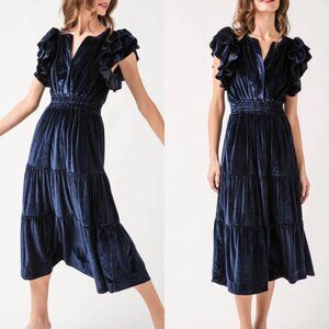 THML Velvet Flutter Sleeve Tiered Maxi Dress Size XS